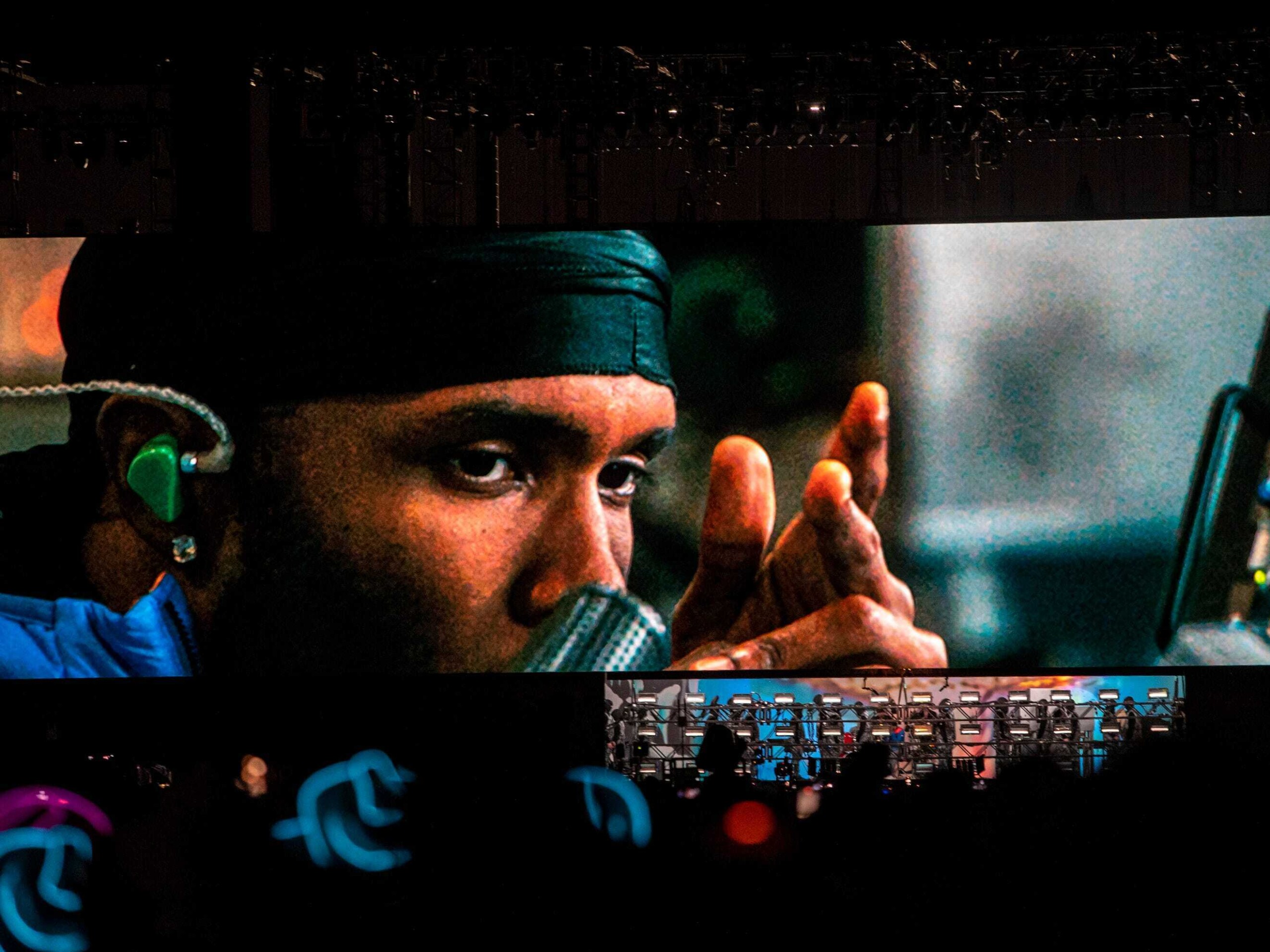 Frank Ocean seen on display screen during Coachella performance