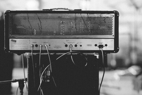 Wires plugged into an amp